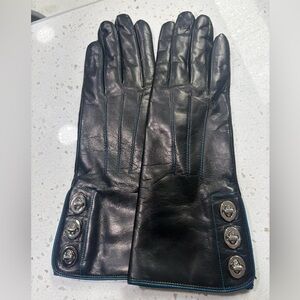 NWOT Coach Black Leather Gloves with Silver Accents